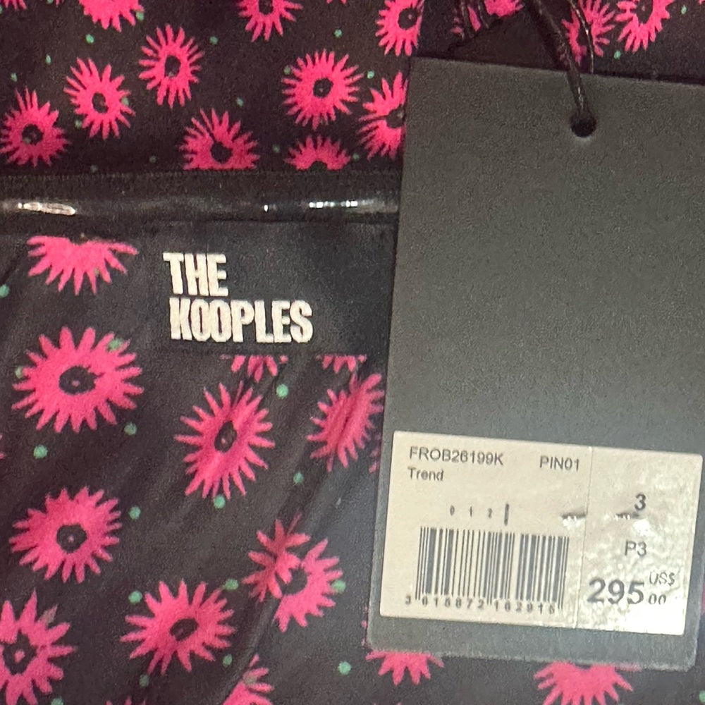 NWT SIZE 3/US 6 The Kooples Floral One-Shoulder Dress in Pink and Black