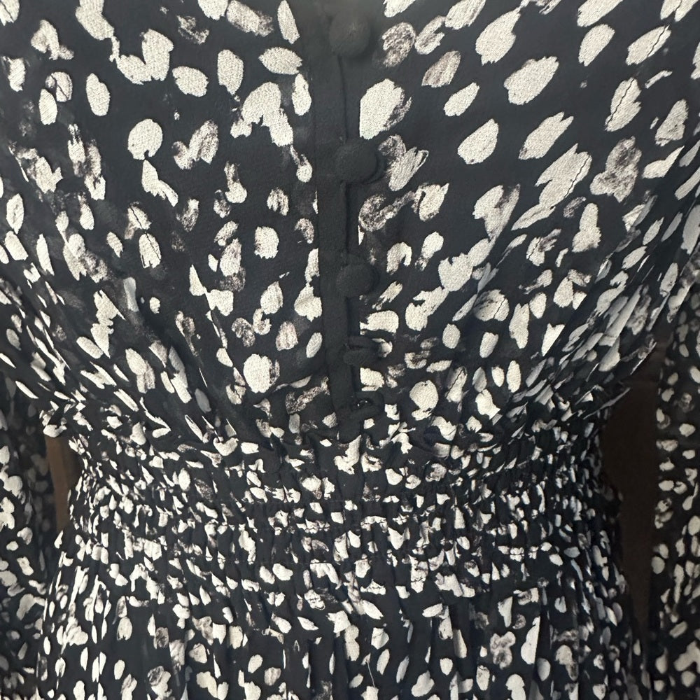 NWT SIZE 1/US 4 The Kooples Black and White Patterned Long Sleeve Dress
