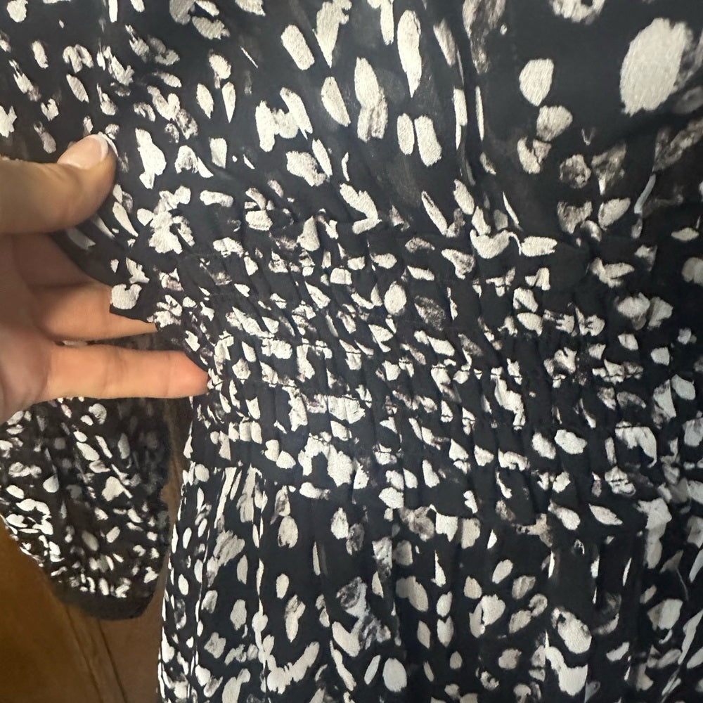 NWT SIZE 1/US 4 The Kooples Black and White Patterned Long Sleeve Dress