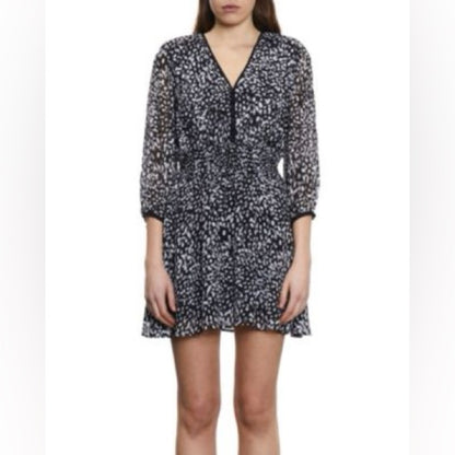 NWT SIZE 1/US 4 The Kooples Black and White Patterned Long Sleeve Dress