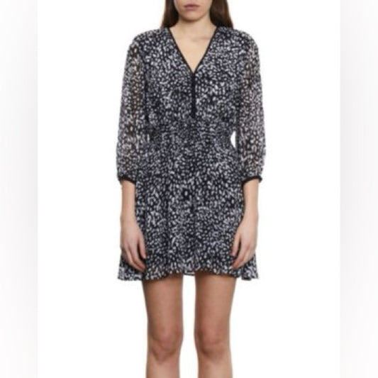 NWT SIZE 1/US 4 The Kooples Black and White Patterned Long Sleeve Dress