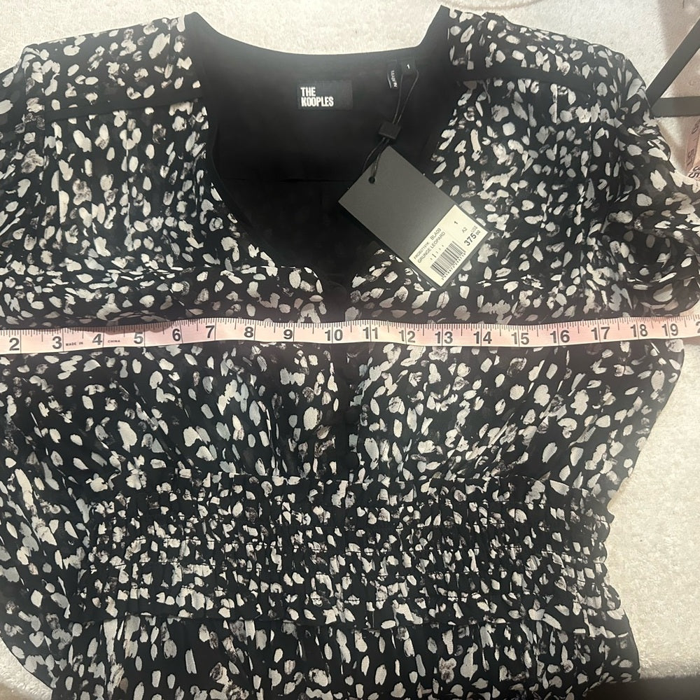 NWT SIZE 1/US 4 The Kooples Black and White Patterned Long Sleeve Dress