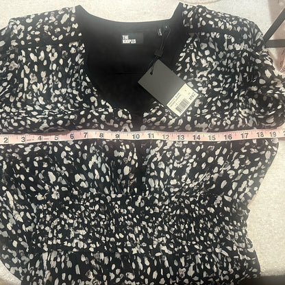 NWT SIZE 1/US 4 The Kooples Black and White Patterned Long Sleeve Dress