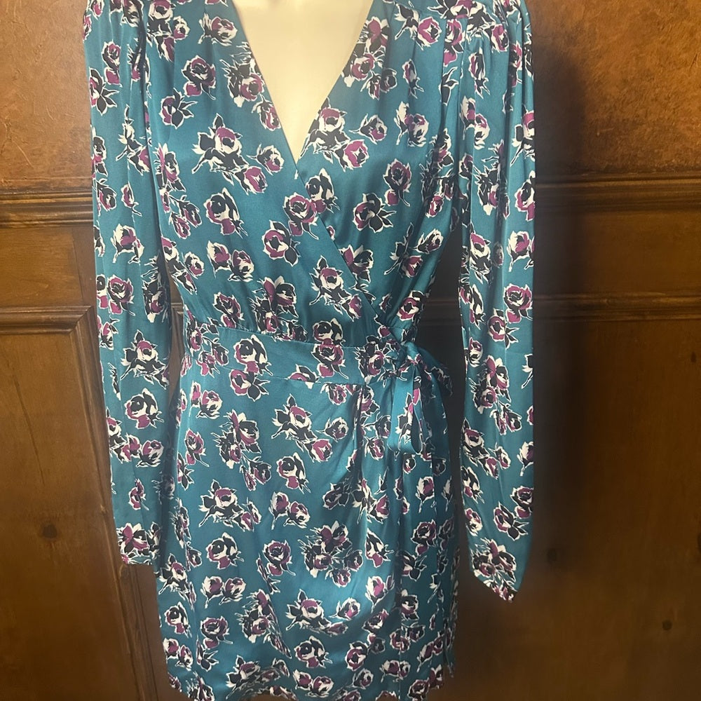 NWT SIZE 1/US 4 The Kooples Blue Floral Long Sleeve Dress