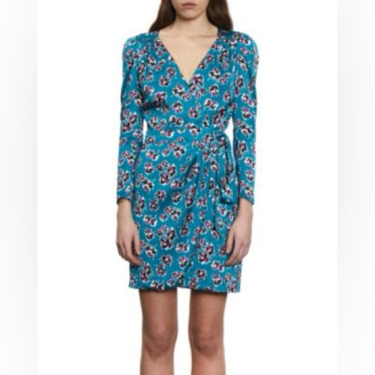 NWT SIZE 1/US 4 The Kooples Blue Floral Long Sleeve Dress
