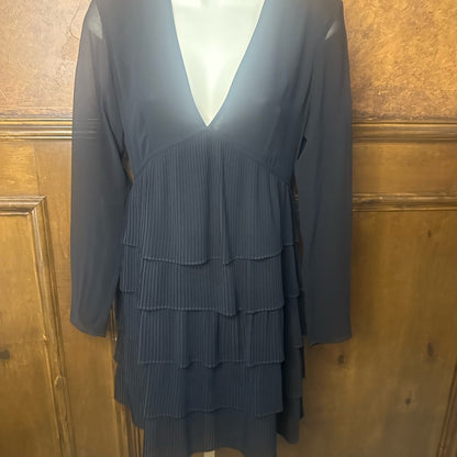 NWT SIZE 1/US 4 The Kooples Elegant Black Tiered Long Sleeve Dress