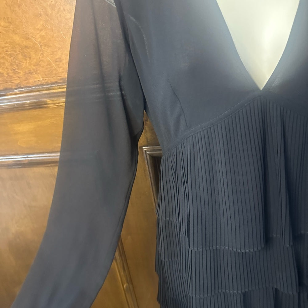 NWT SIZE 1/US 4 The Kooples Elegant Black Tiered Long Sleeve Dress