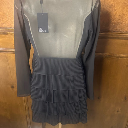 NWT SIZE 1/US 4 The Kooples Elegant Black Tiered Long Sleeve Dress