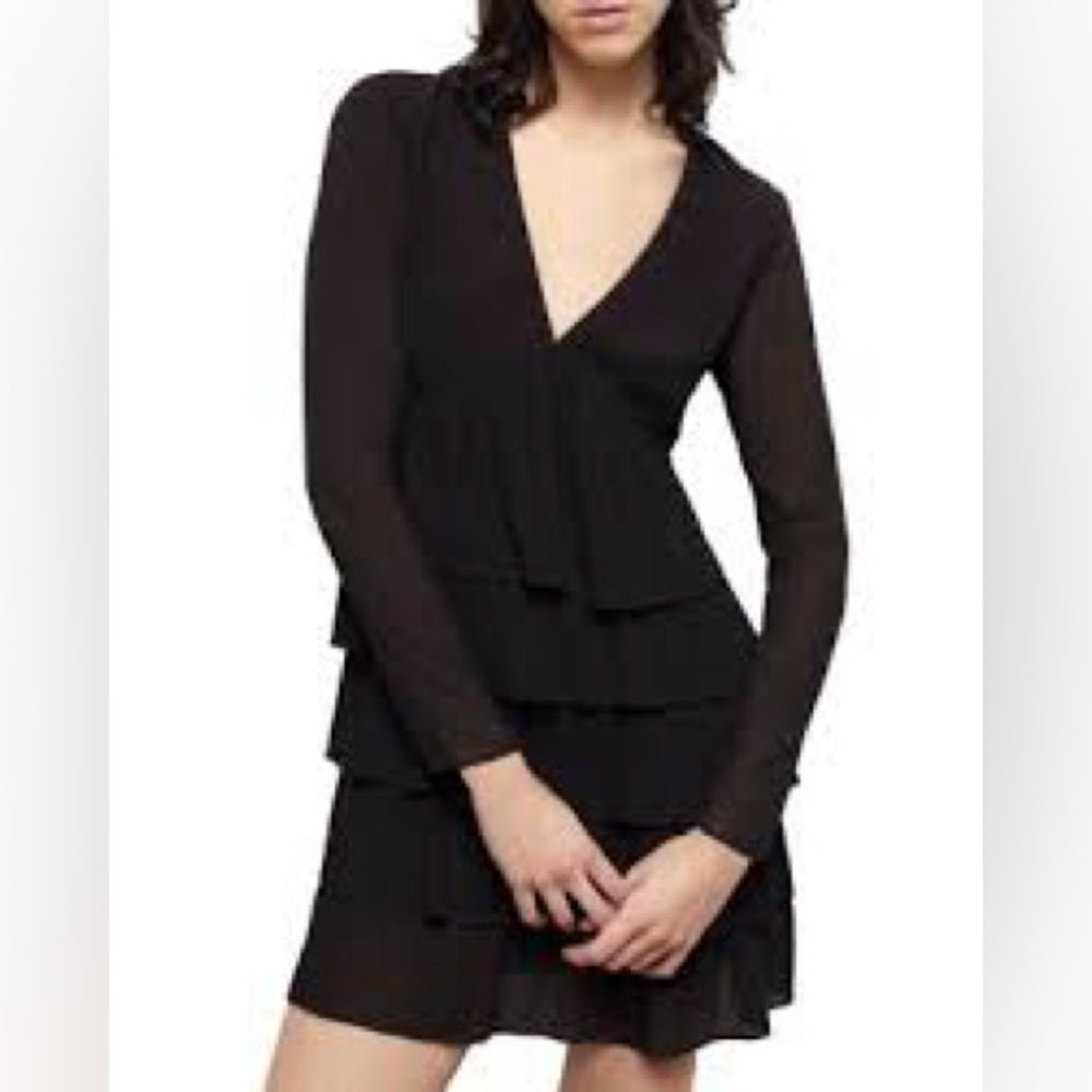 NWT SIZE 1/US 4 The Kooples Elegant Black Tiered Long Sleeve Dress