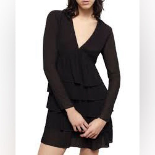 NWT SIZE 1/US 4 The Kooples Elegant Black Tiered Long Sleeve Dress