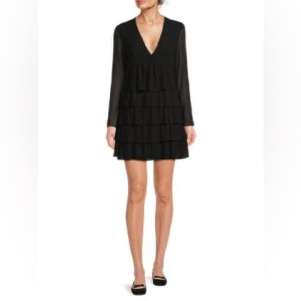 NWT SIZE 1/US 4 The Kooples Elegant Black Tiered Long Sleeve Dress