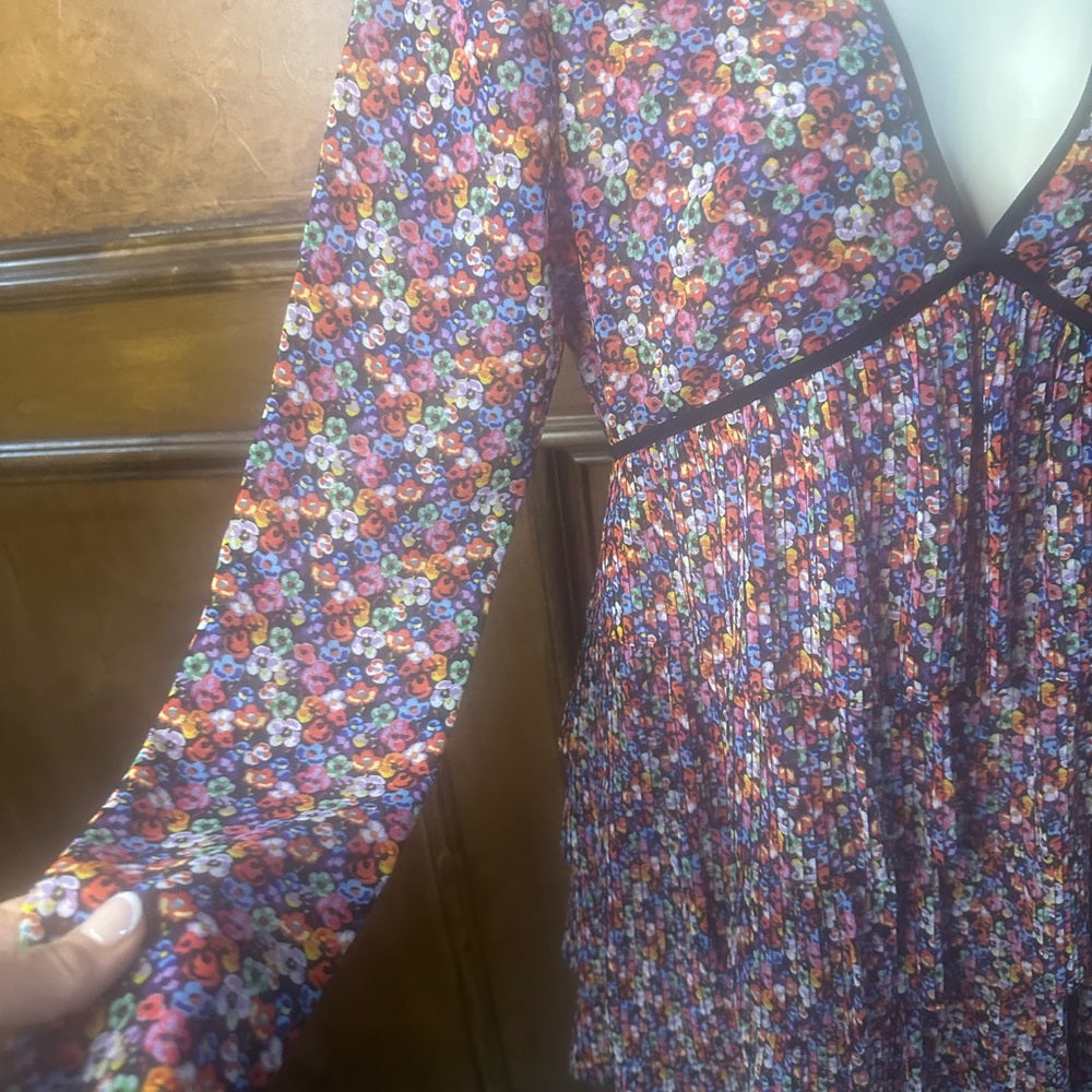 NWT SIZE 1/US4-3/US8 The Kooples Black and Red Floral Long Sleeve Dress