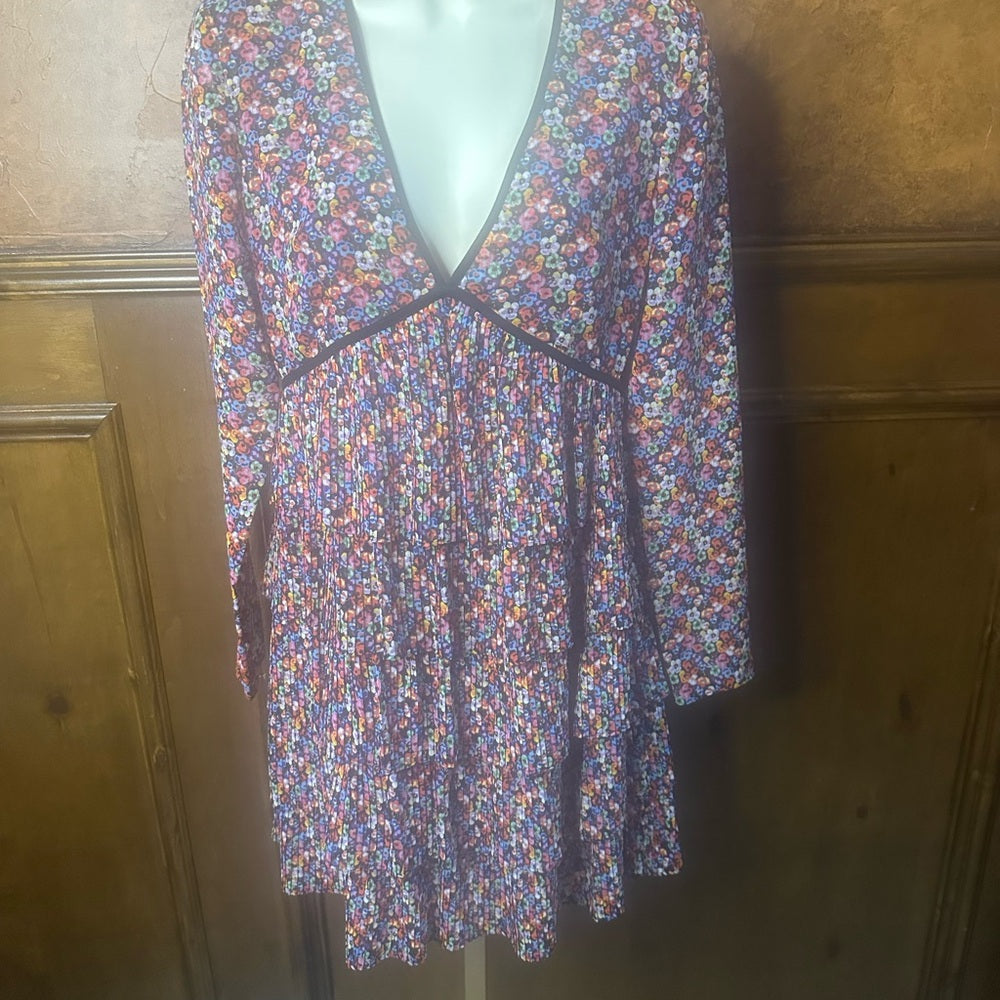 NWT SIZE 1/US4-3/US8 The Kooples Black and Red Floral Long Sleeve Dress