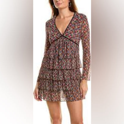 NWT SIZE 1/US4-3/US8 The Kooples Black and Red Floral Long Sleeve Dress