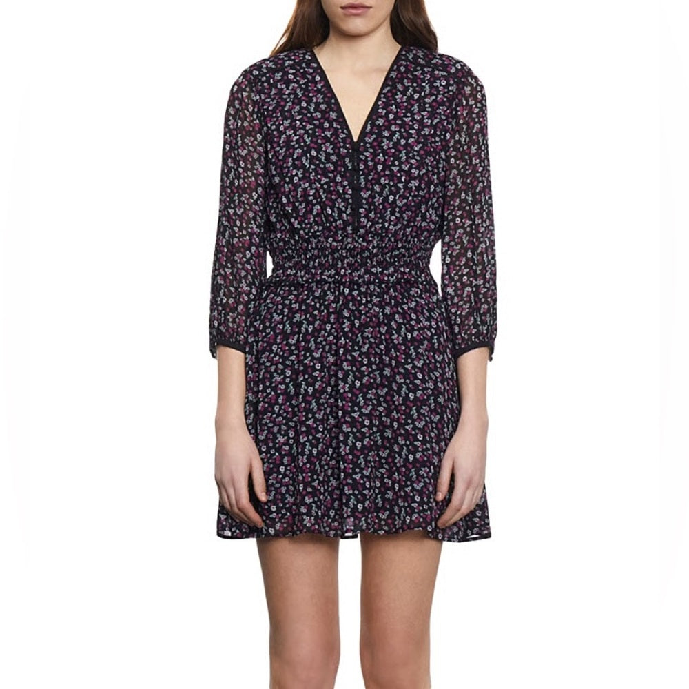 NWT SIZE 1/US 4 The Kooples Black and Pink Mini Dress