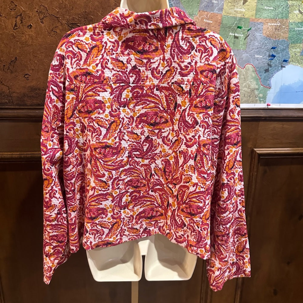 NWT SIZE 3X Kathy Ireland Vibrant Pink Patterned Jean Jacket