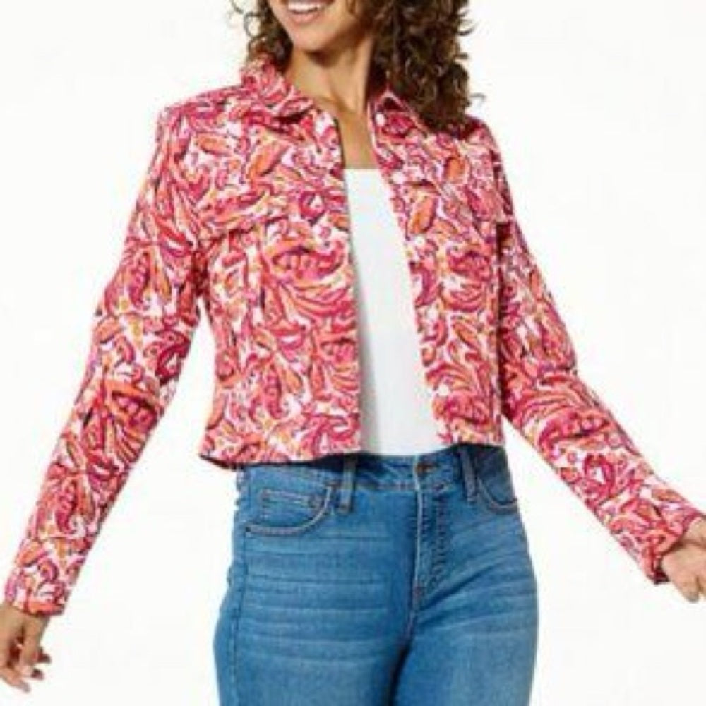 NWT SIZE 3X Kathy Ireland Vibrant Pink Patterned Jean Jacket