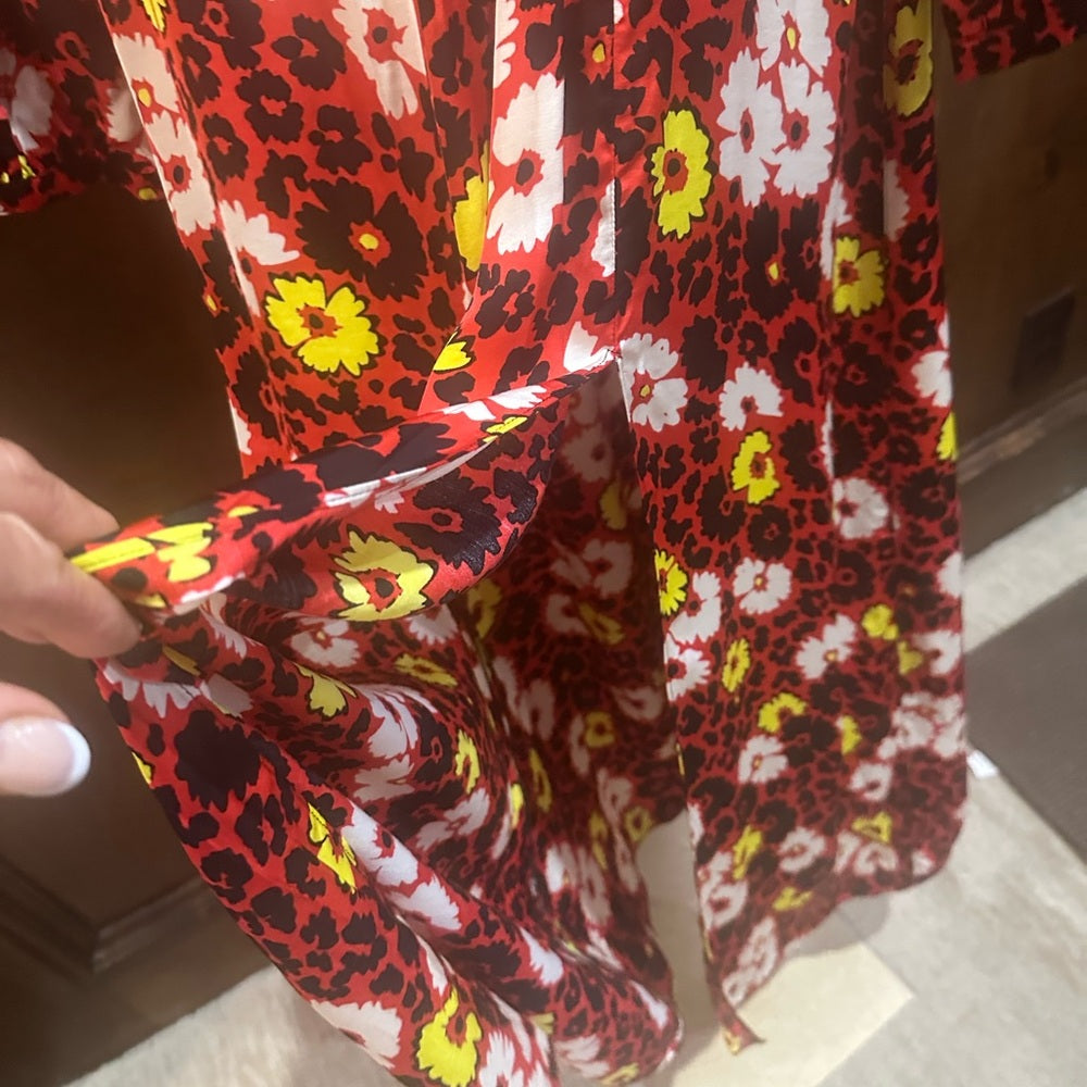 NWT SIZE 4/US 10 The Kooples Red and White Floral Long Sleeve Dress