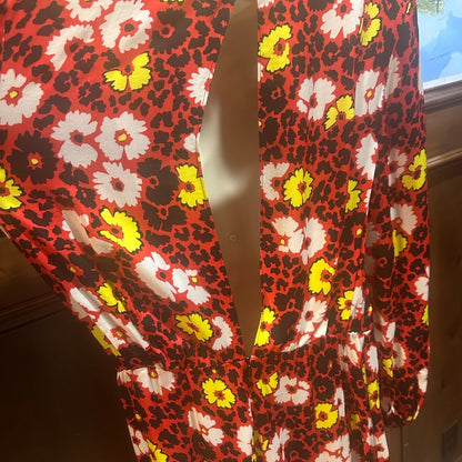 NWT SIZE 4/US 10 The Kooples Red and White Floral Long Sleeve Dress