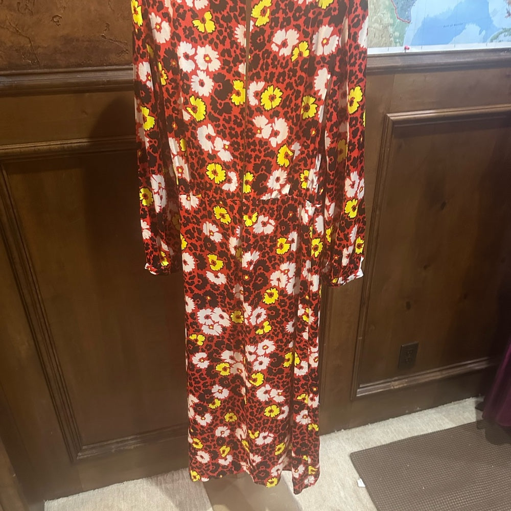 NWT SIZE 4/US 10 The Kooples Red and White Floral Long Sleeve Dress
