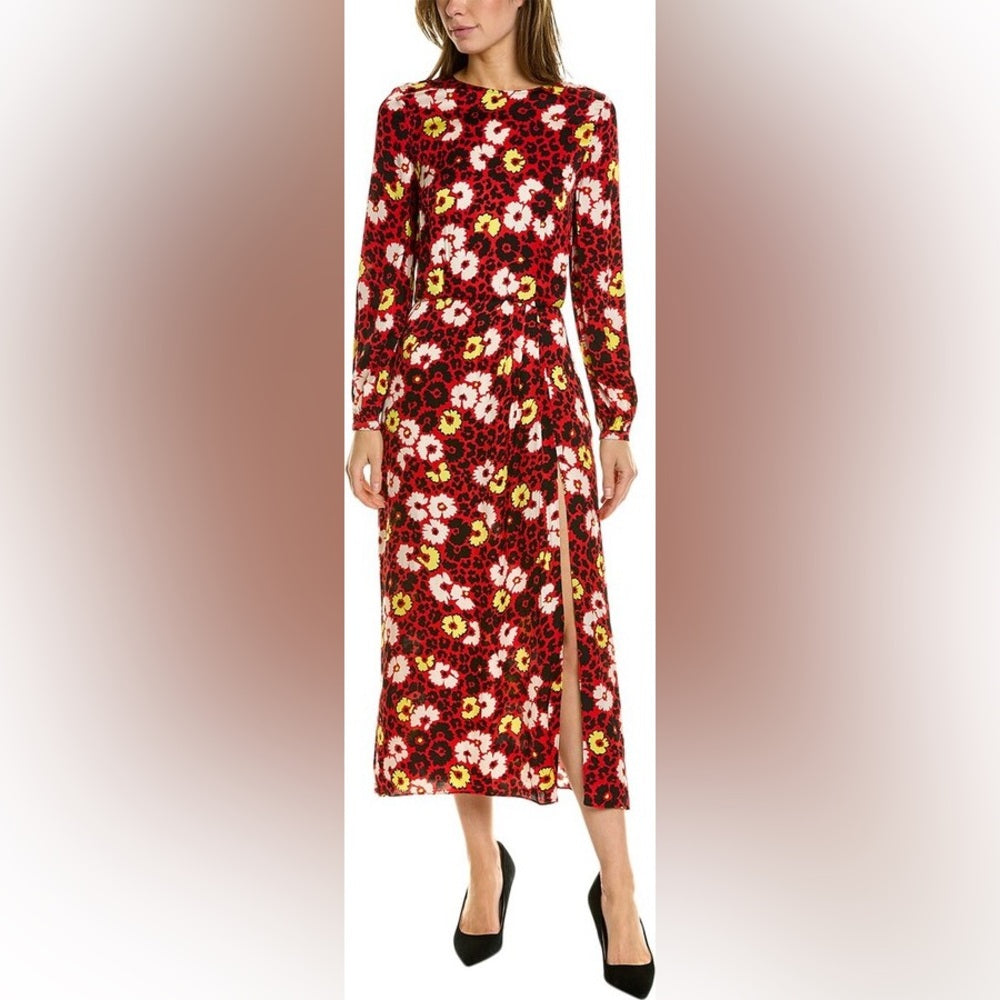 NWT SIZE 4/US 10 The Kooples Red and White Floral Long Sleeve Dress