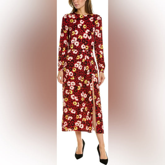 NWT SIZE 4/US 10 The Kooples Red and White Floral Long Sleeve Dress