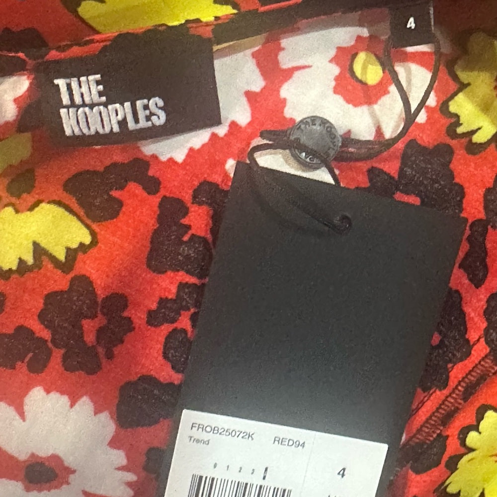 NWT SIZE 4/US 10 The Kooples Red and White Floral Long Sleeve Dress