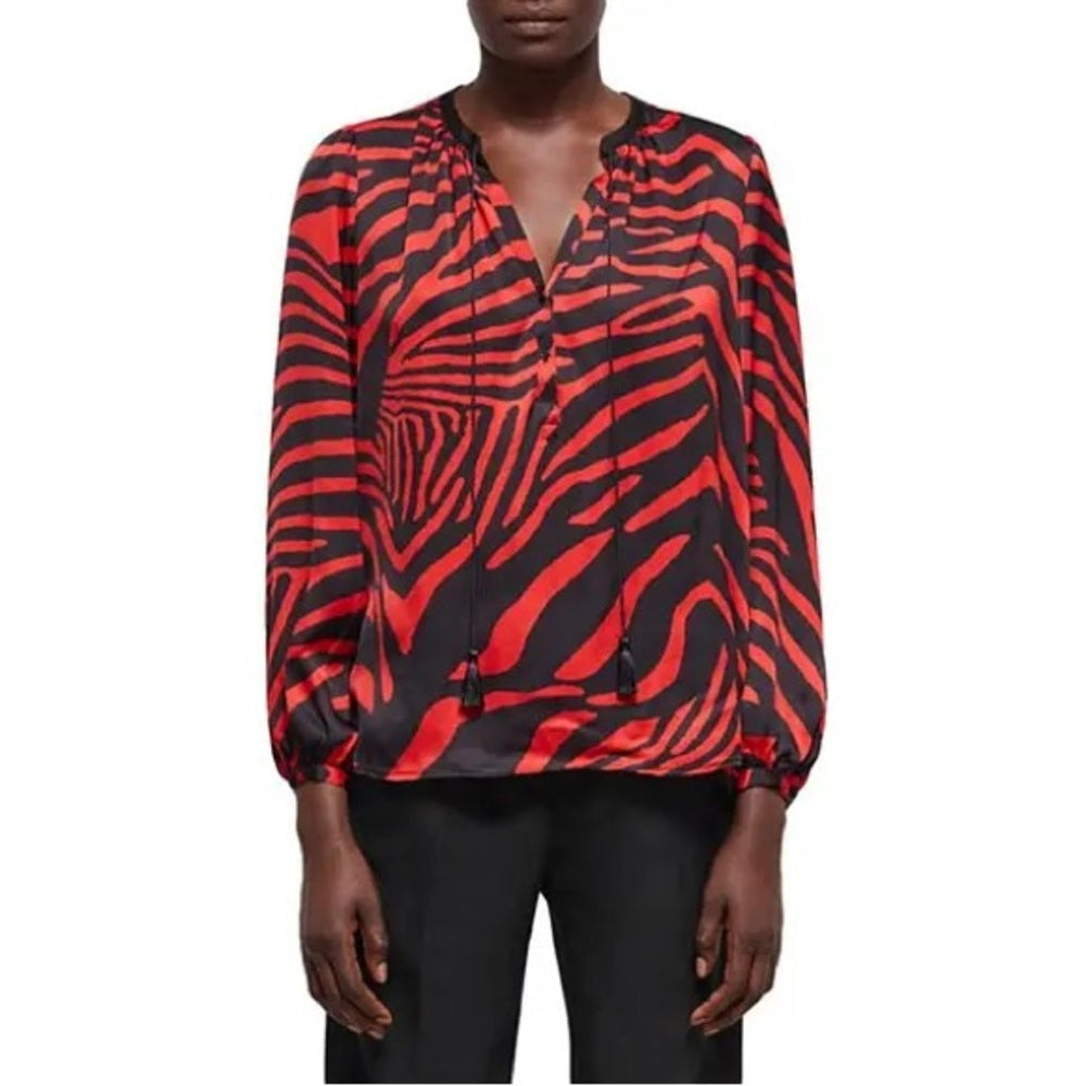 NWT SIZE 2/US 6 The Kooples Red and Black Zebra Print Blouse