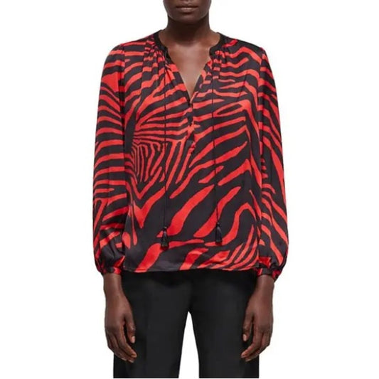 NWT SIZE 2/US 6 The Kooples Red and Black Zebra Print Blouse