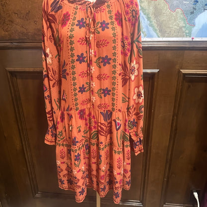 NWT SIZE 1X Easel Vibrant Orange Patterned Long Sleeve Dress