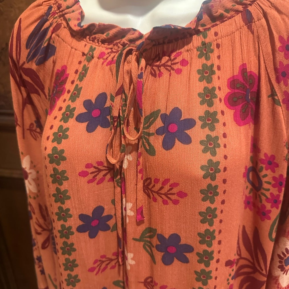 NWT SIZE 1X Easel Vibrant Orange Patterned Long Sleeve Dress