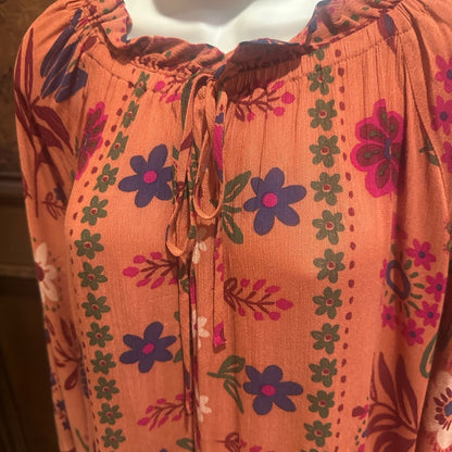 NWT SIZE 1X Easel Vibrant Orange Patterned Long Sleeve Dress