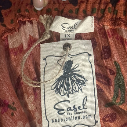 NWT SIZE 1X Easel Vibrant Orange Patterned Long Sleeve Dress