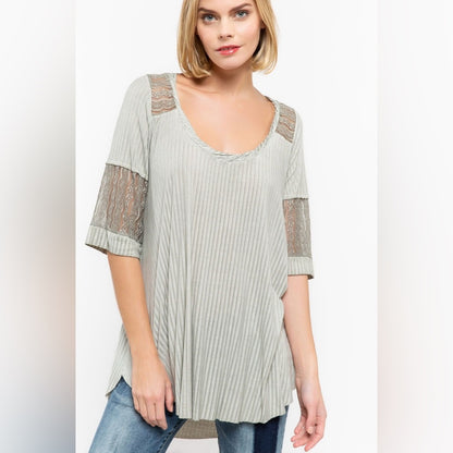 NWOT SIZE L POL Light Gray Lace Sleeve Tunic