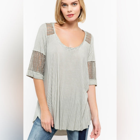 NWOT SIZE L POL Light Gray Lace Sleeve Tunic