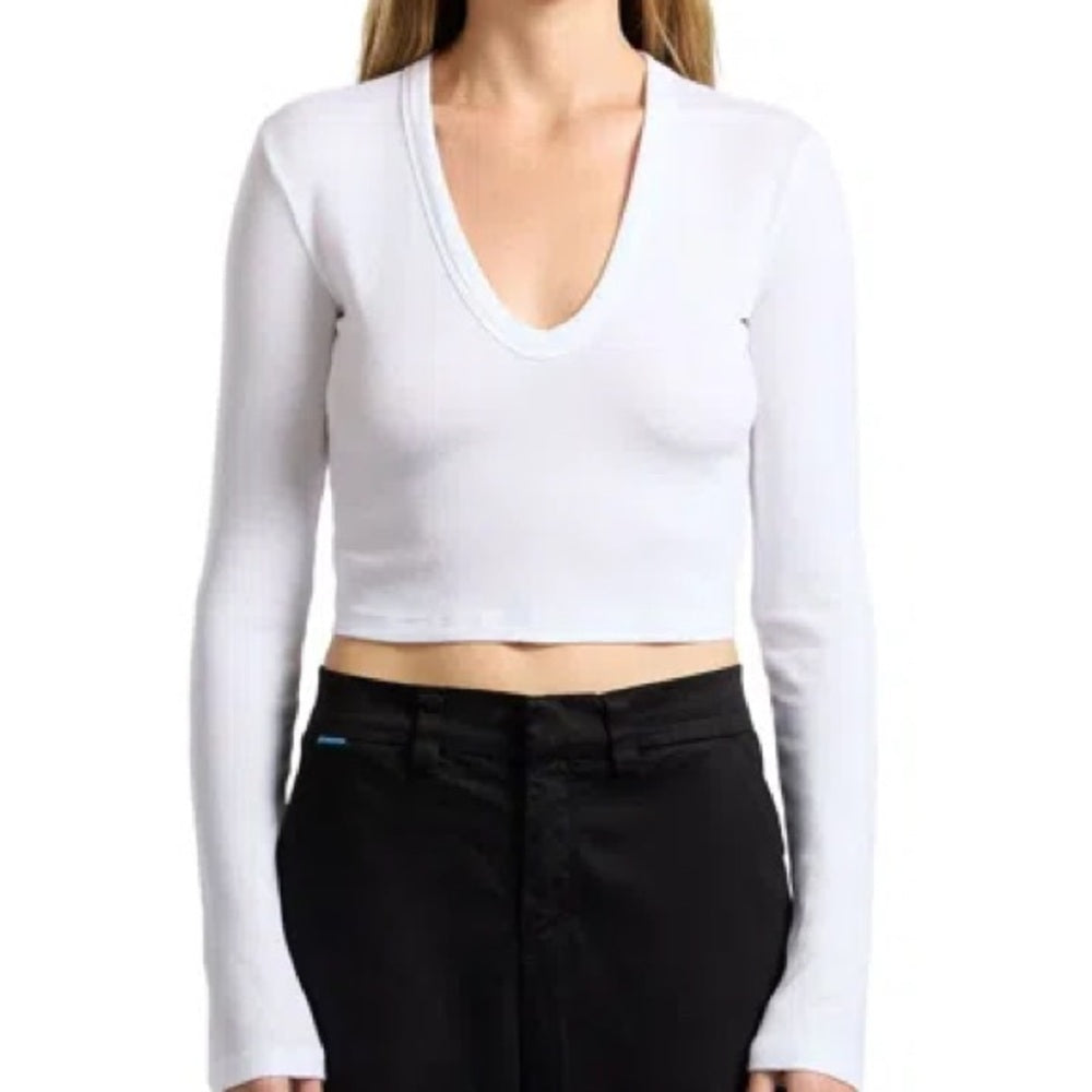 NWT SIZE XS-M-L Cotton Citizen White V-Neck Crop Top