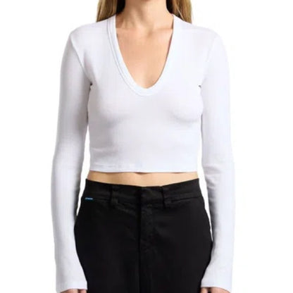 NWT SIZE XS-M-L Cotton Citizen White V-Neck Crop Top