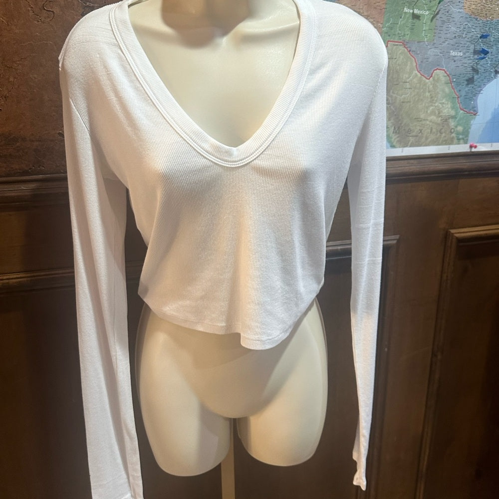 NWT SIZE XS-M-L Cotton Citizen White V-Neck Crop Top