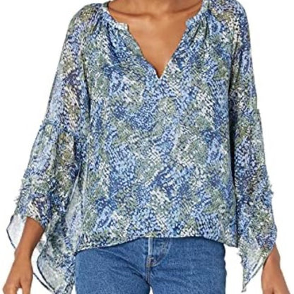 SIZE XS WILL FIT UP TO A M Ramy Brook Blue and Green Patterned Blouse