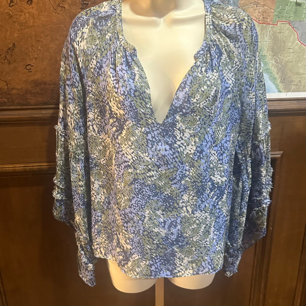 SIZE XS WILL FIT UP TO A M Ramy Brook Blue and Green Patterned Blouse
