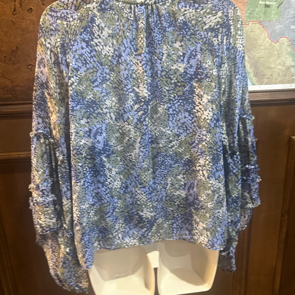 SIZE XS WILL FIT UP TO A M Ramy Brook Blue and Green Patterned Blouse