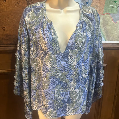 SIZE XS WILL FIT UP TO A M Ramy Brook Blue and Green Patterned Blouse