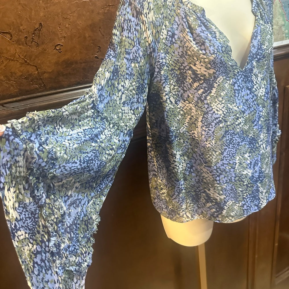 SIZE XS WILL FIT UP TO A M Ramy Brook Blue and Green Patterned Blouse