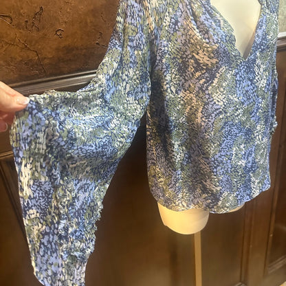 SIZE XS WILL FIT UP TO A M Ramy Brook Blue and Green Patterned Blouse