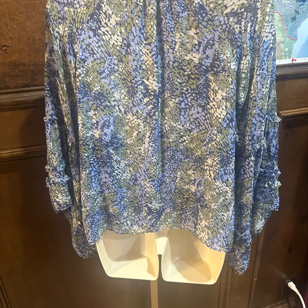 SIZE XS WILL FIT UP TO A M Ramy Brook Blue and Green Patterned Blouse