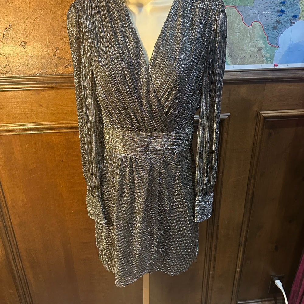 NWT SIZE 1/US 4 The Kooples Metallic Silver Long Sleeve Dress