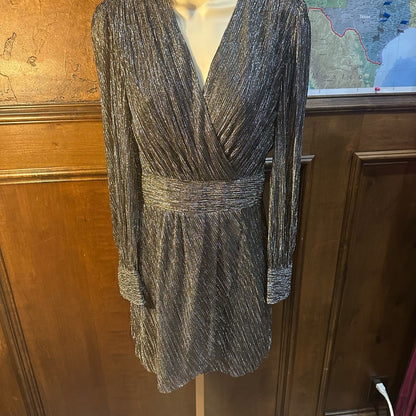 NWT SIZE 1/US 4 The Kooples Metallic Silver Long Sleeve Dress