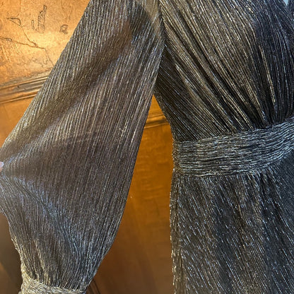 NWT SIZE 1/US 4 The Kooples Metallic Silver Long Sleeve Dress