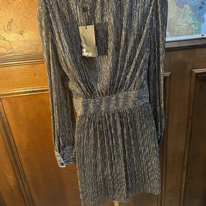 NWT SIZE 1/US 4 The Kooples Metallic Silver Long Sleeve Dress