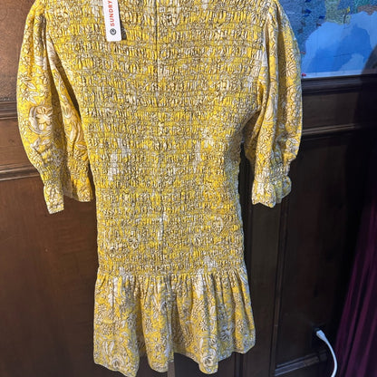 NWT SIZE 3/L Mango Mustard Floral Long Sleeve Dress
